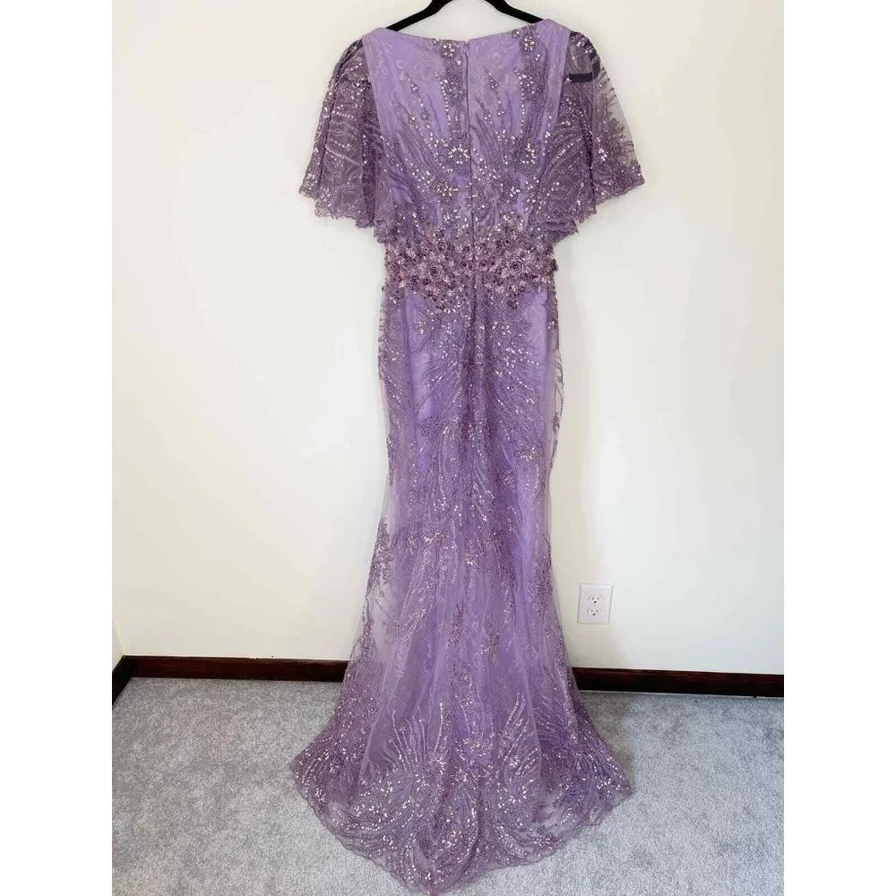 NWT MAC DUGGAL FLUTTER SLEEVE EMBELLISHED VINTAGE FORMAL‎ LONG GOWN LILAC PURPLE